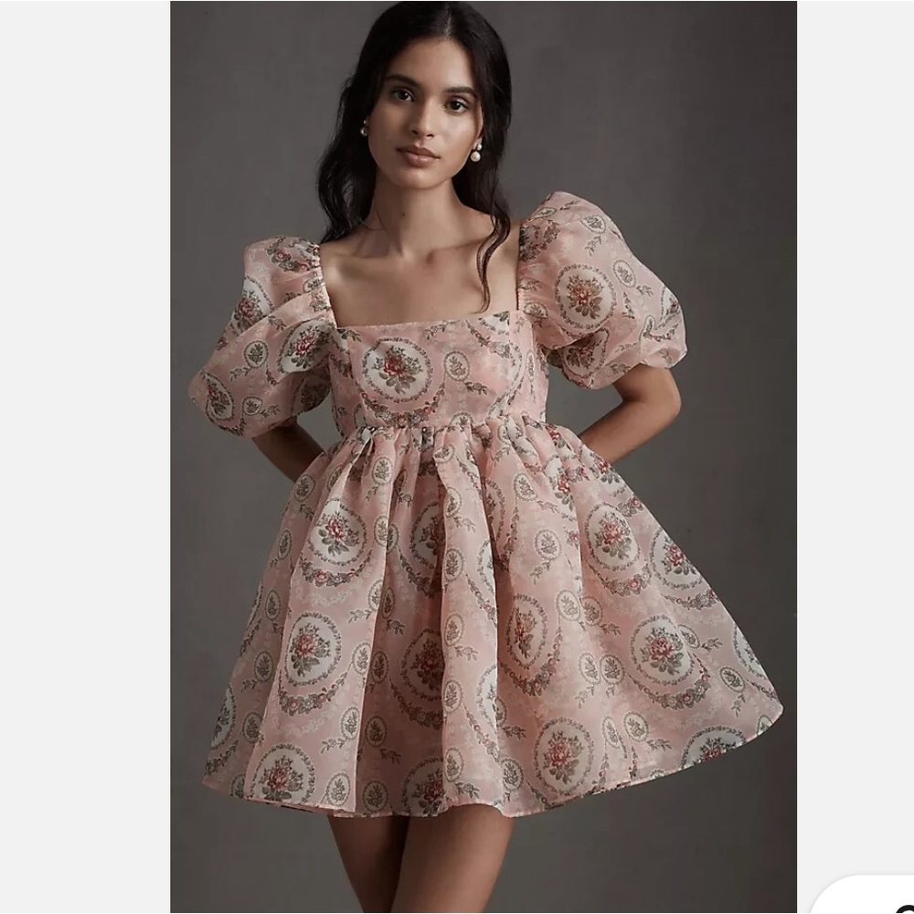 Selkie Rapunzel Puff Short-Sleeve Bubble Floral Mini Dress